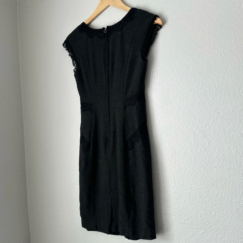 Rebecca Taylor Dark Gray Dress Black‎ Lace Trim sheath dress Size 2